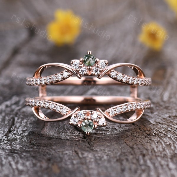 Moss Agate Diamond Enhancer Ring: Rose Gold Wedding Band