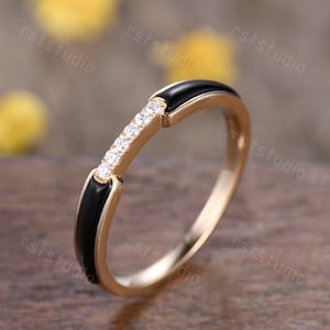 Vintage Black Onyx Engagement Ring Unique Diamond Wedding Ring Black Onyx Jewelry Black Stone Anniversary Ring Yellow Gold Birthday Gifts