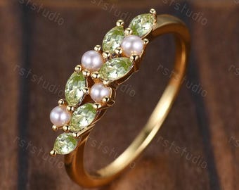 Stackable Peridot Ring Marquise Cut with Heart Design Band Stackable Peridot Ring Marquise Cut with Heart Design Band