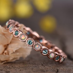 Opal Ring Full Eternity Vintage Alexandrite Opal Wedding Band Women Anniversary Stacking Ring Rose Gold juni/oktober Birthstone Ring 14K