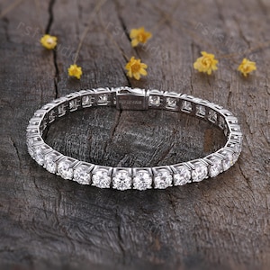 Art Deco 5mm ronde Moissanite Engagement armband vrouwen bruiloft armband verjaardag verjaardagscadeau, eeuwigheid Moissanite armband voor haar