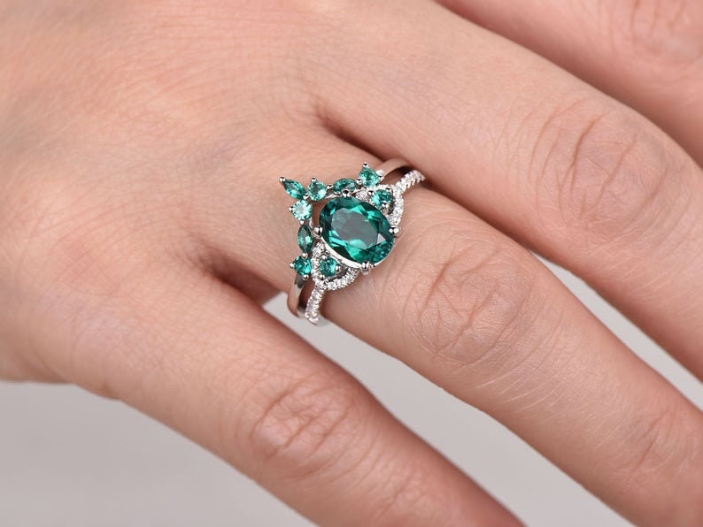 Unique Emerald Engagement Ring Vintage Emerald Ring 14K Gold Etsy