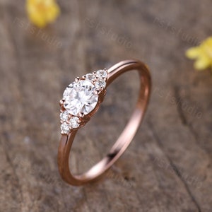 moissanite engagement ring white gold round cut moissanite jewelry unique diamond band side 925 Sterling Silver Ring Promise Ring Women