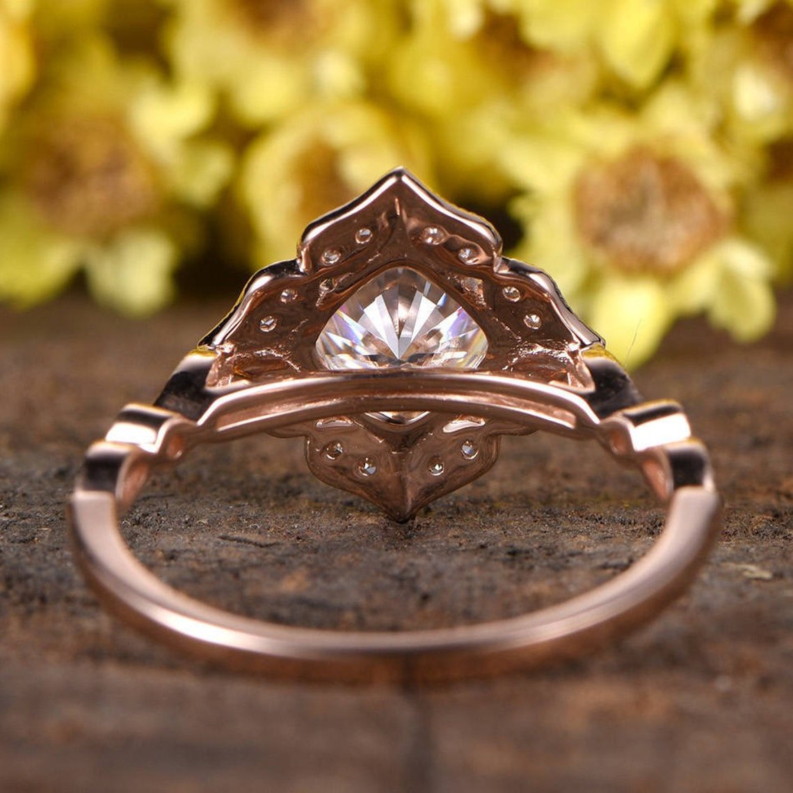 1.6ct Antique Moissanite Engagement Ring Rose Gold Vintage - Etsy