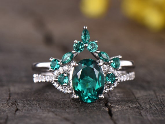 1.2ct Antique Emerald Engagement Ring Vintage Emerald Ring Diamond