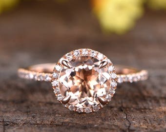 VS Morganite engagement ring natural morganite ring diamond wedding band promise ring anniversary ring Peach Gemstone Ring