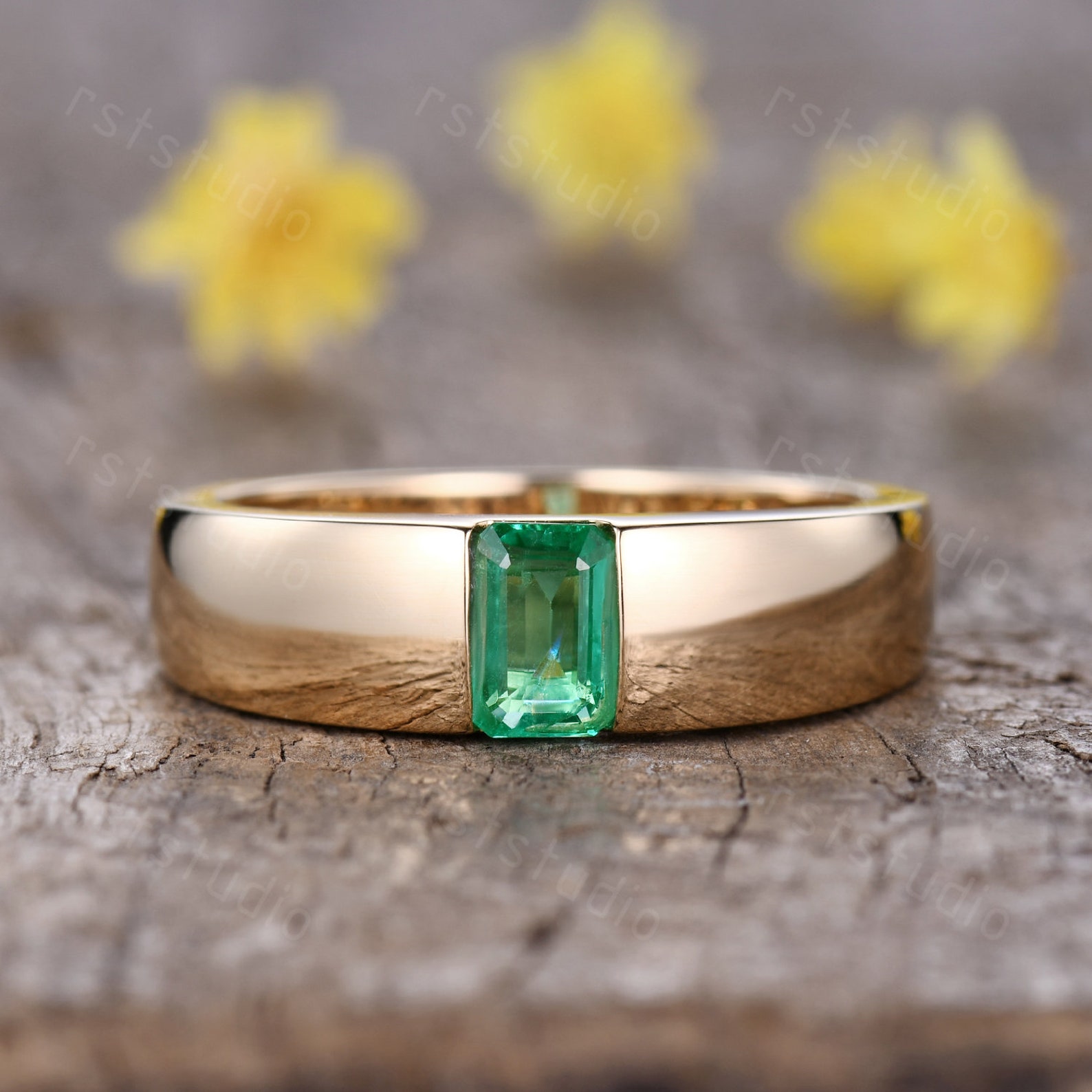 Natural Emerald Engagement Ring Emerald Ring Solid Yellow Gold - Etsy
