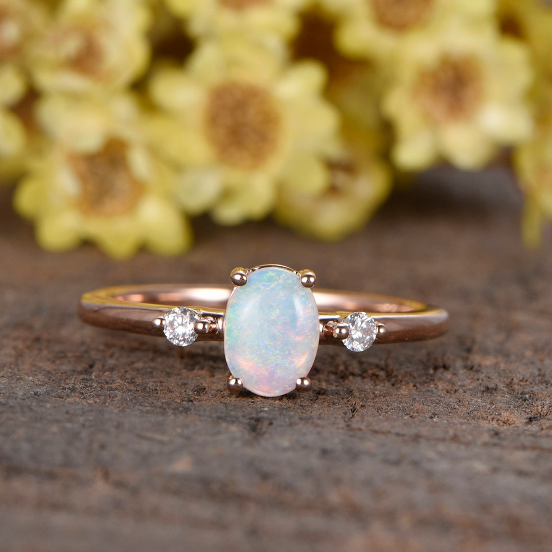 Australia Fire Opal Engagement Ring Rose Gold ,opal Solitaire Ring