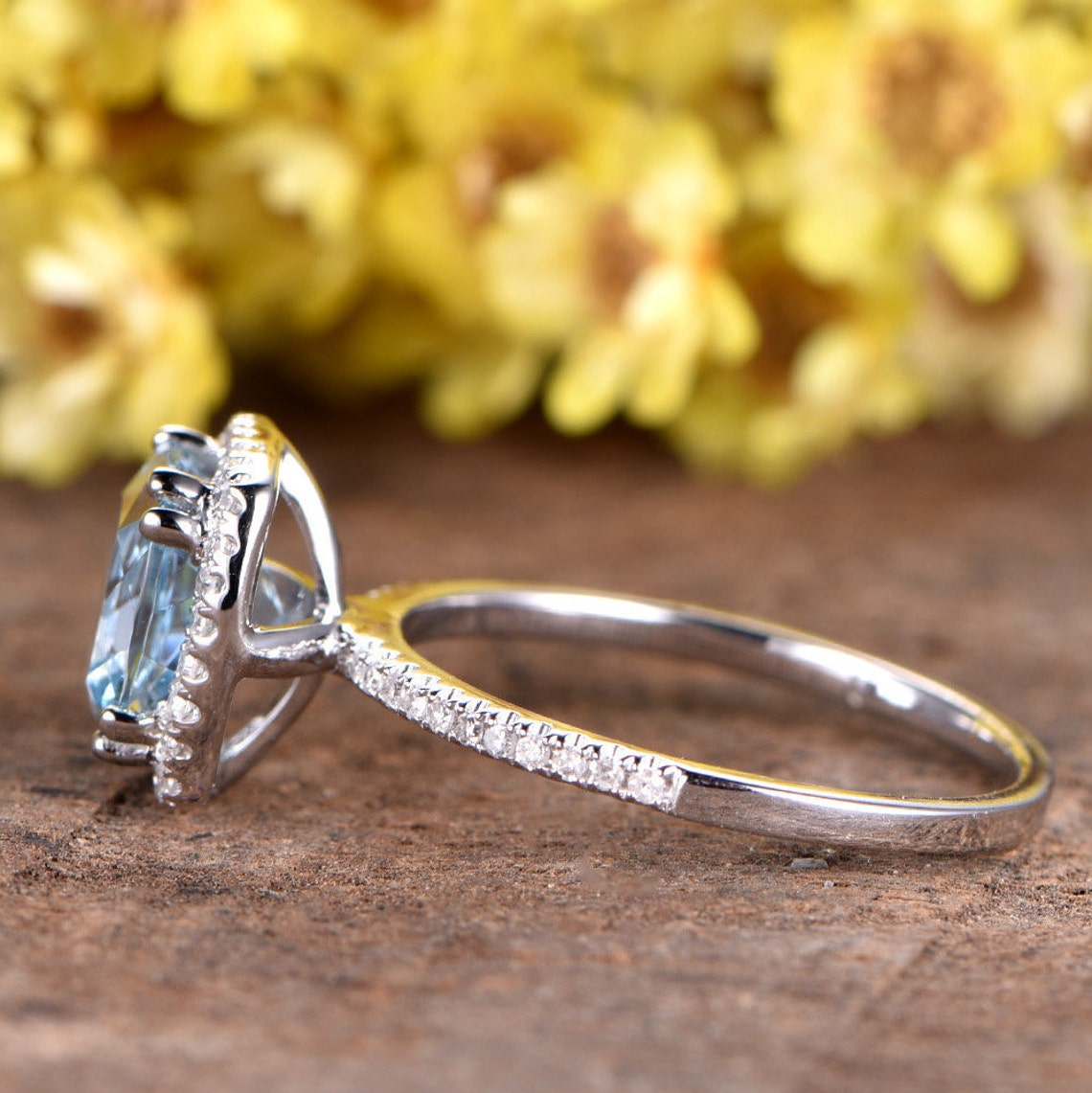 2.3 Carat Aquamarine Engagement Ring Diamond Wedding Band Etsy
