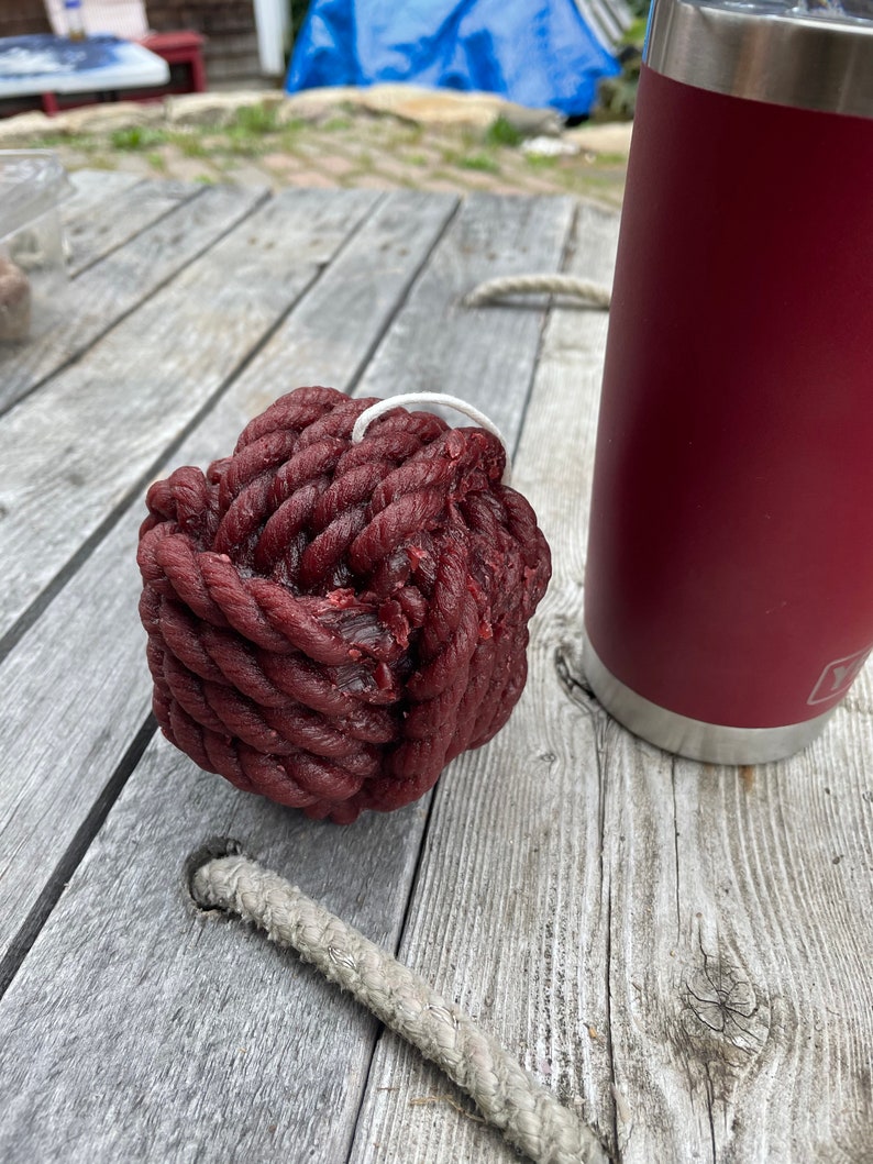 Nautical Monkey's Fist Beeswax Rope Candle Large Cranberry