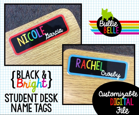 Black Bright Student Desk Name Tags Student Nameplates Etsy