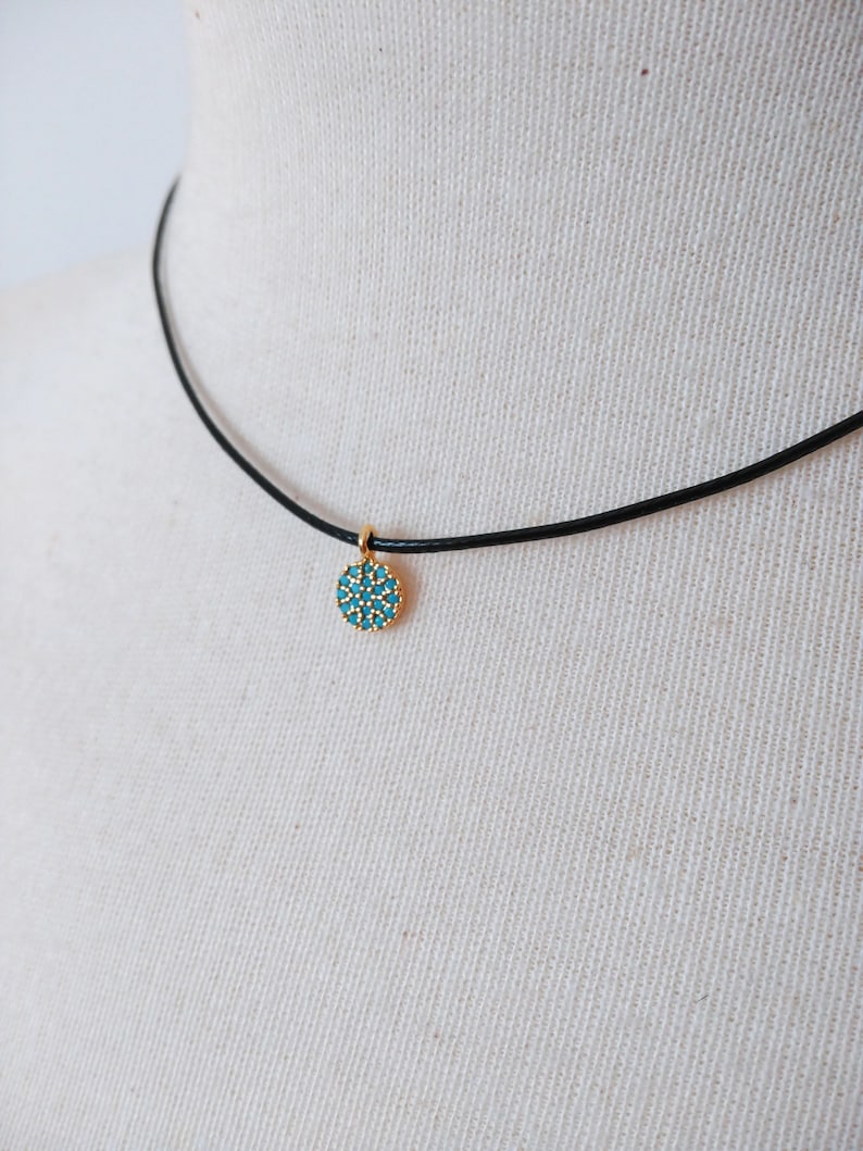 Cotton cord necklace-Gold necklace-Black necklace-Brown necklace-Dainty pendant necklace-Women necklace-Delicate necklace-Micro pave charm.