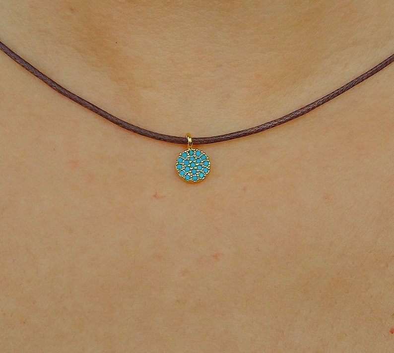 Cotton cord necklace-Gold necklace-Black necklace-Brown necklace-Dainty pendant necklace-Women necklace-Delicate necklace-Micro pave charm.