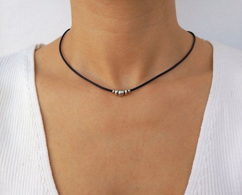 Cotton cord necklaceShort necklaceBlack necklaceSilver Etsy
