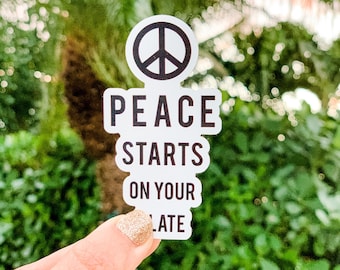 Peace Starts on your Plate Magnet, Car Magnet, Fridge Magnet, Activism.