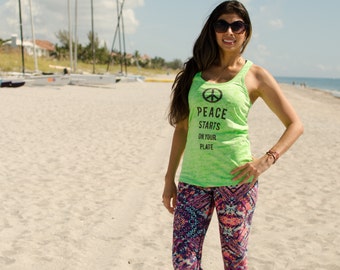 Peace Starts on Your Plate Burnout tank in green