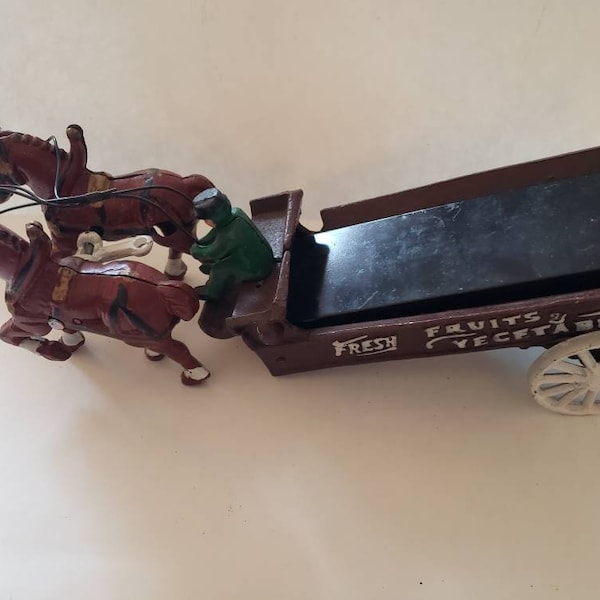 Vintage cast iron horse and cart for parts