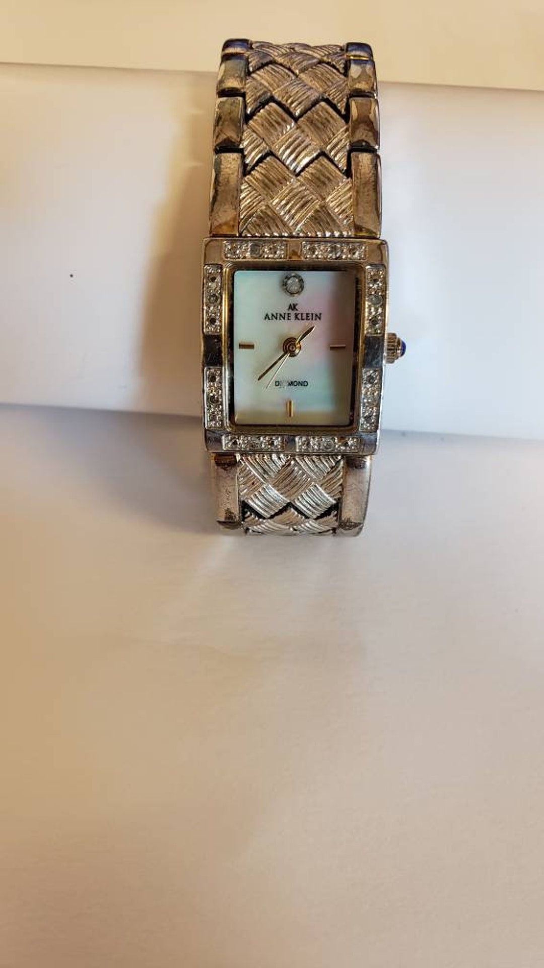 Anne Klein Rhinestone Watch with X O Design Band 90s Silver Toned/Plated Vintage il_1080xN.6432284270_mw6r.jpg main image 2