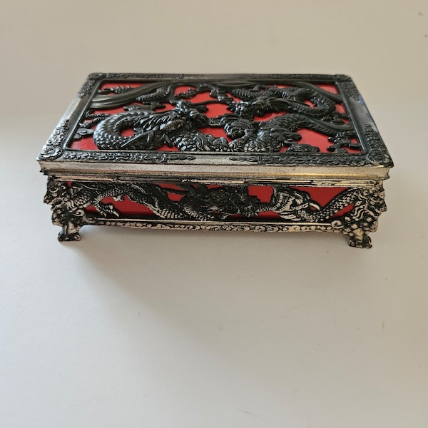 Japanese Metal Dragon Trinket or Jewelry Box Occupied Japan