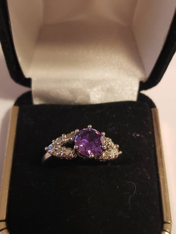 Silvertone Amythist ladies ring - image 2