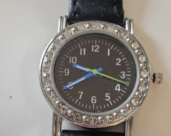 Fossil Black Enamel‎ Watch Womens Silver Tone Bracelet Working Minimalist Black-dial Fossil Watch for Women | Vintage  main image 3