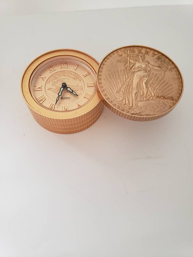 Bulova Gold Liberty Desk Clock Twenty Dollar Gold Coin Design | Etsy