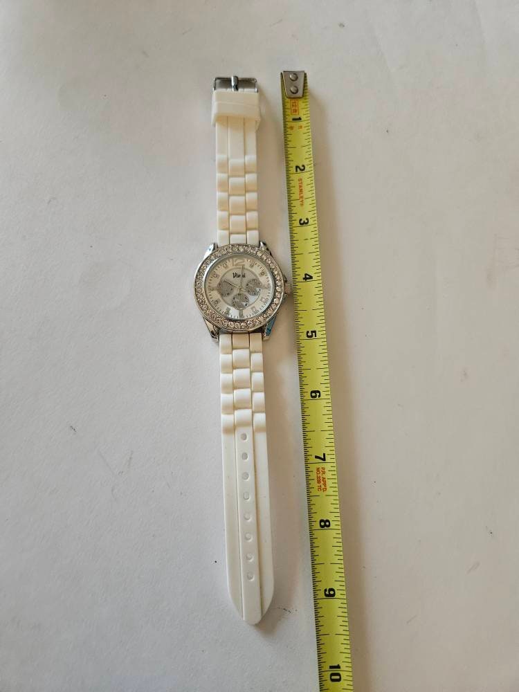 Vivani Watch White Buckle Band Silver Toned Round Face Vivani Watch White Buckle Band Silver Toned Round Face