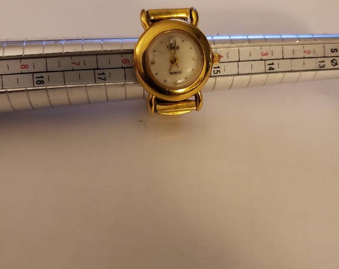 Vintage Timex Diamond Quartz Ring Watch Gold Tone Stretch Band Etsy