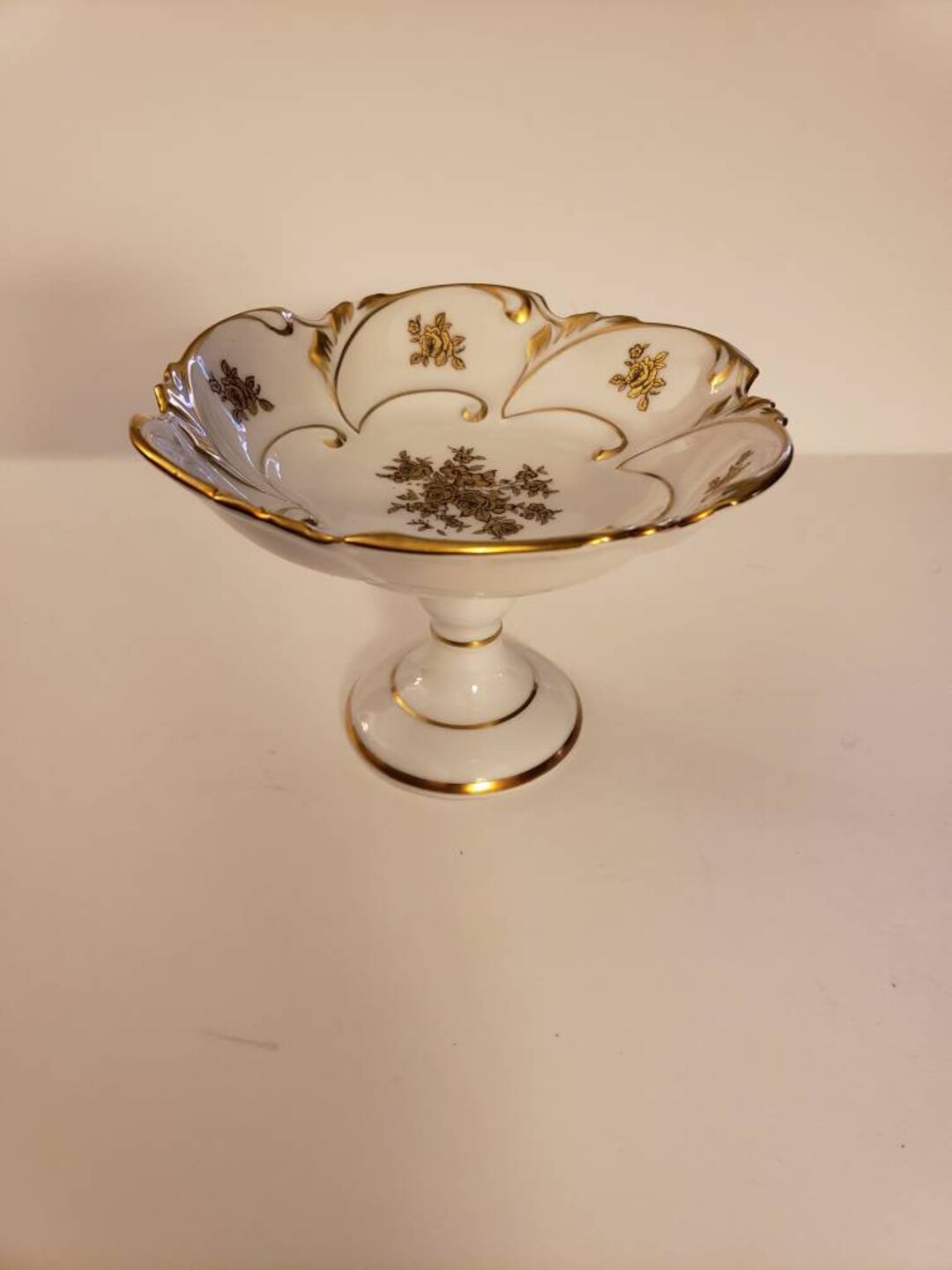 Gold Trim Footed Compote Bowl Dish Etsy