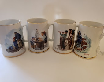 Set of Four Norman Rockwell Coffee Mugs