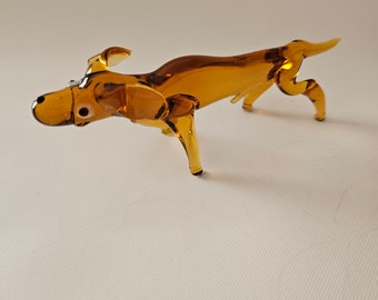 Vintage Dachshund GOLD brown Glass Blowing Art Figurine