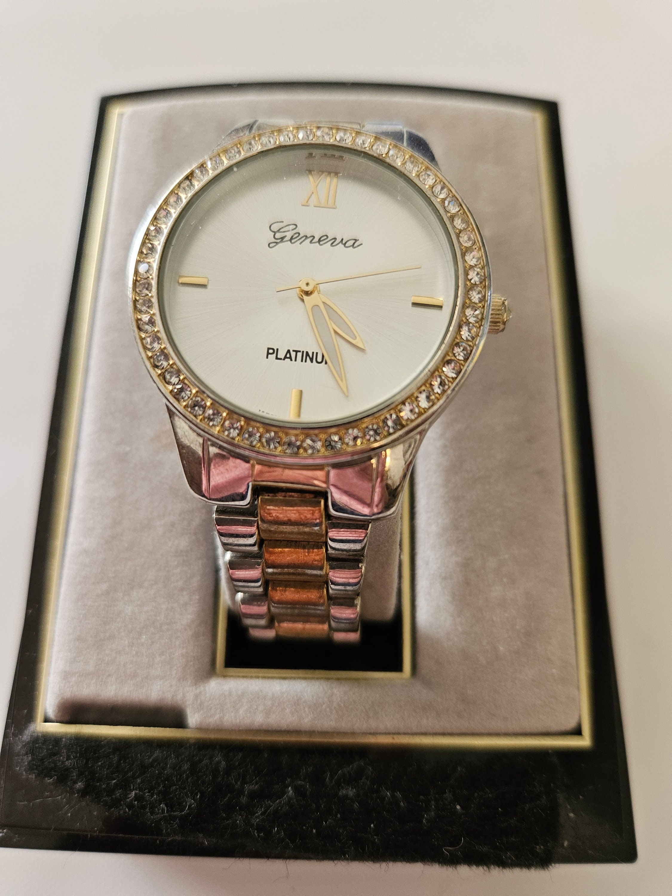 Pair of Geneva Platinum Crystals Watches in Storage Box ~ Yellow, White Geneva Platinum Women main image 3