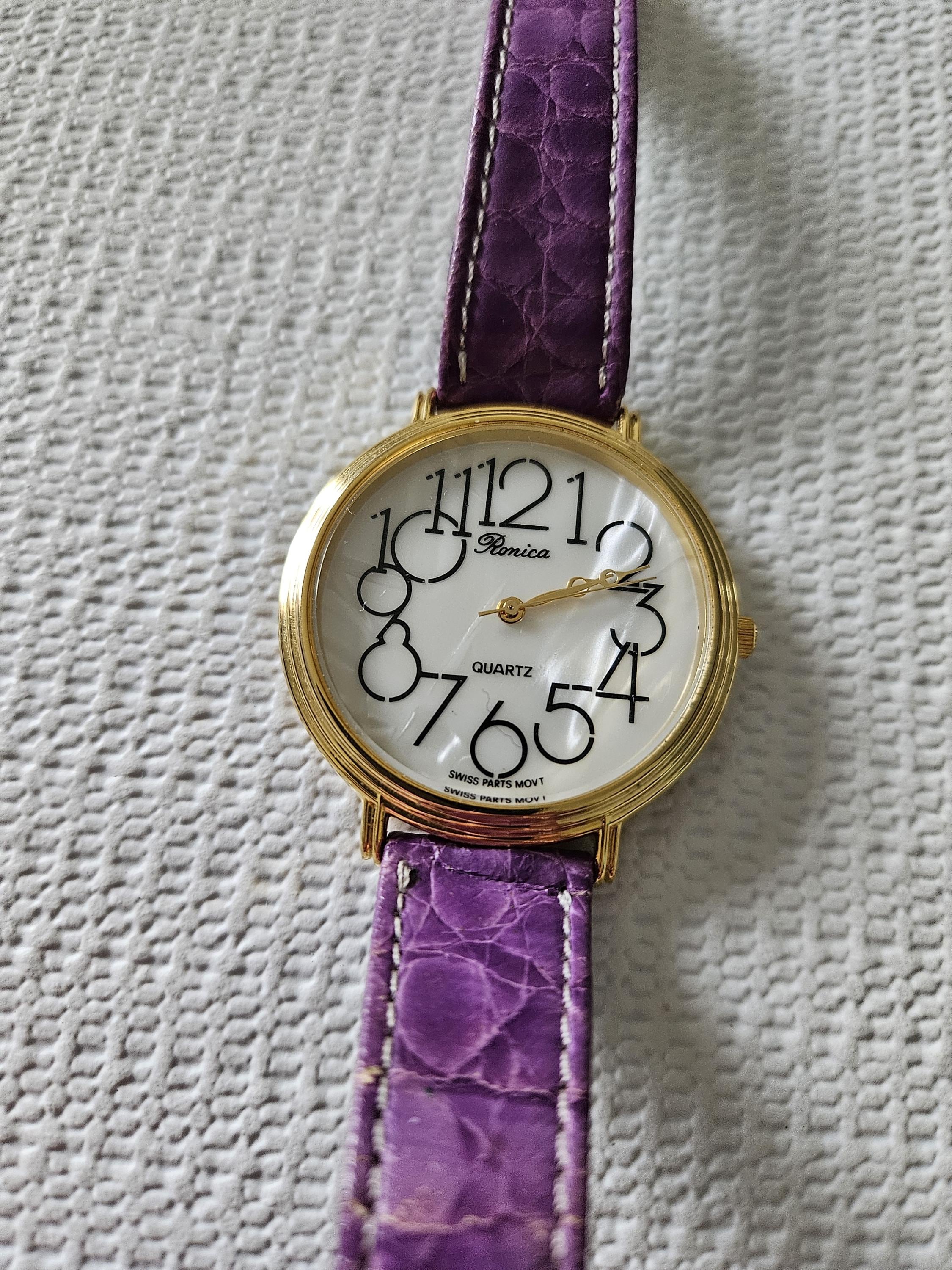 Ladies Ronica Large Face Quartz Watch With Genuine Leather 
