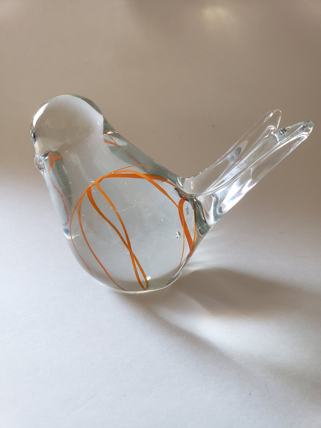Bird Figurine Glass Paperweight Wih Orange Swirls - Etsy
