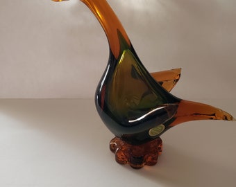 Murano amber and green duck in flight