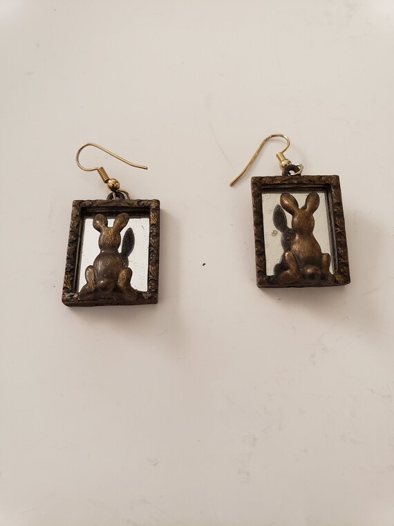 Brass mirror bunny earrings