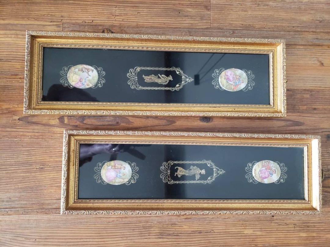 A Pair of Hand Painted and Signed Framed Pocelain Medallions - Etsy