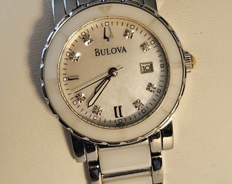 Bulova Quartz Diamond Mother of Pearl Dial Ladies Watch with date