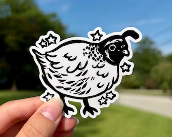 California Quail Vinyl Sticker | Water Resistant | Bird Art | Linocut Style