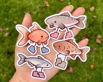 Fish in Boots Vinyl Stickers | Water Resistant | Silly Animal Art