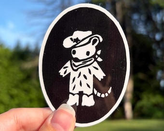 Cowboy Opossum Vinyl Sticker | Water Resistant | Linocut Style