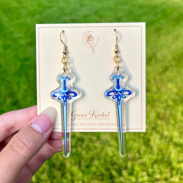 Acrylic Fantasy Sword Earrings | Gold Dangle Earrings | Witchy Gift | Gothic | Statement Jewelry