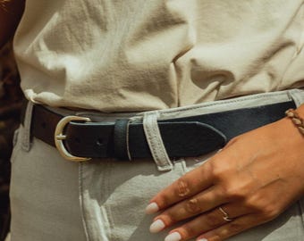 Handmade Navy Leather Belt 1 1/4", Full Grain Italian Veg Tan