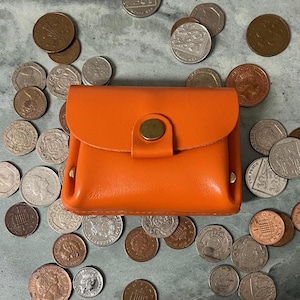 Orange Leather Handmade Coin Purse  // Tangerine Supple and Soft Change Pouch // Roam