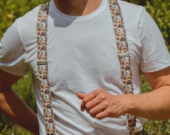 Handmade Floral Braces, Elastic Clip-On Suspenders