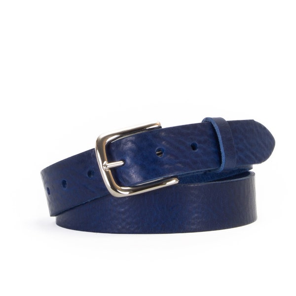 Cobalt Blue Leather Belt 1 1/4" Wide | Navy Full Grain Leather Trouser Belt | 32mm | Womens Leather Belt | Mens Leather Belt