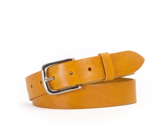 Mustard Yellow Leather Belt 1 1/4" Wide | Full Grain Leather Trouser Belt | 32mm | Womens Leather Belt | Mens Leather Belt