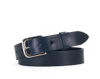 Navy Leather Belt 1 1/4" Wide | Full Grain Leather Trouser Belt | 32mm | Womens Leather Belt | Mens Leather Belt