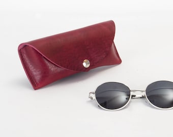 Handmade Burgundy Leather Glasses Case, Full Grain Italian Veg Tan Sunglasses Pouch