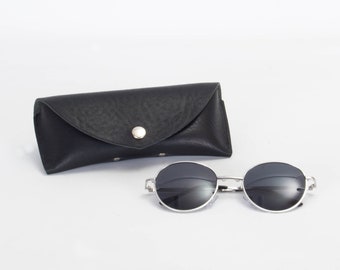 Leather Sunglasses Case | Black Glasses Case | Vegetable Tanned Glasses Pouch